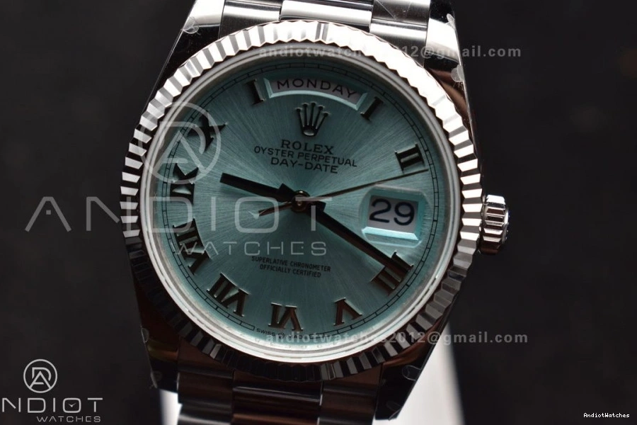 President 36 on EyeCatching 689 (Gain Dial Light vr3255 Weight) Blue Roman Steel SS 904L Bracelet Edition DayDate QF V5 Best 1031